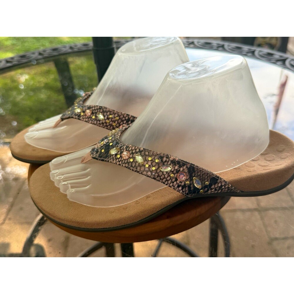 Vionic Womens Snake Print Sequin Thong Sandals Suede Insole Comfort US 9 W